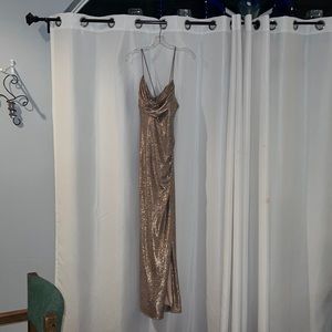 This is a Morgan & Co rose gold prom dress size 20 from David’s bridal